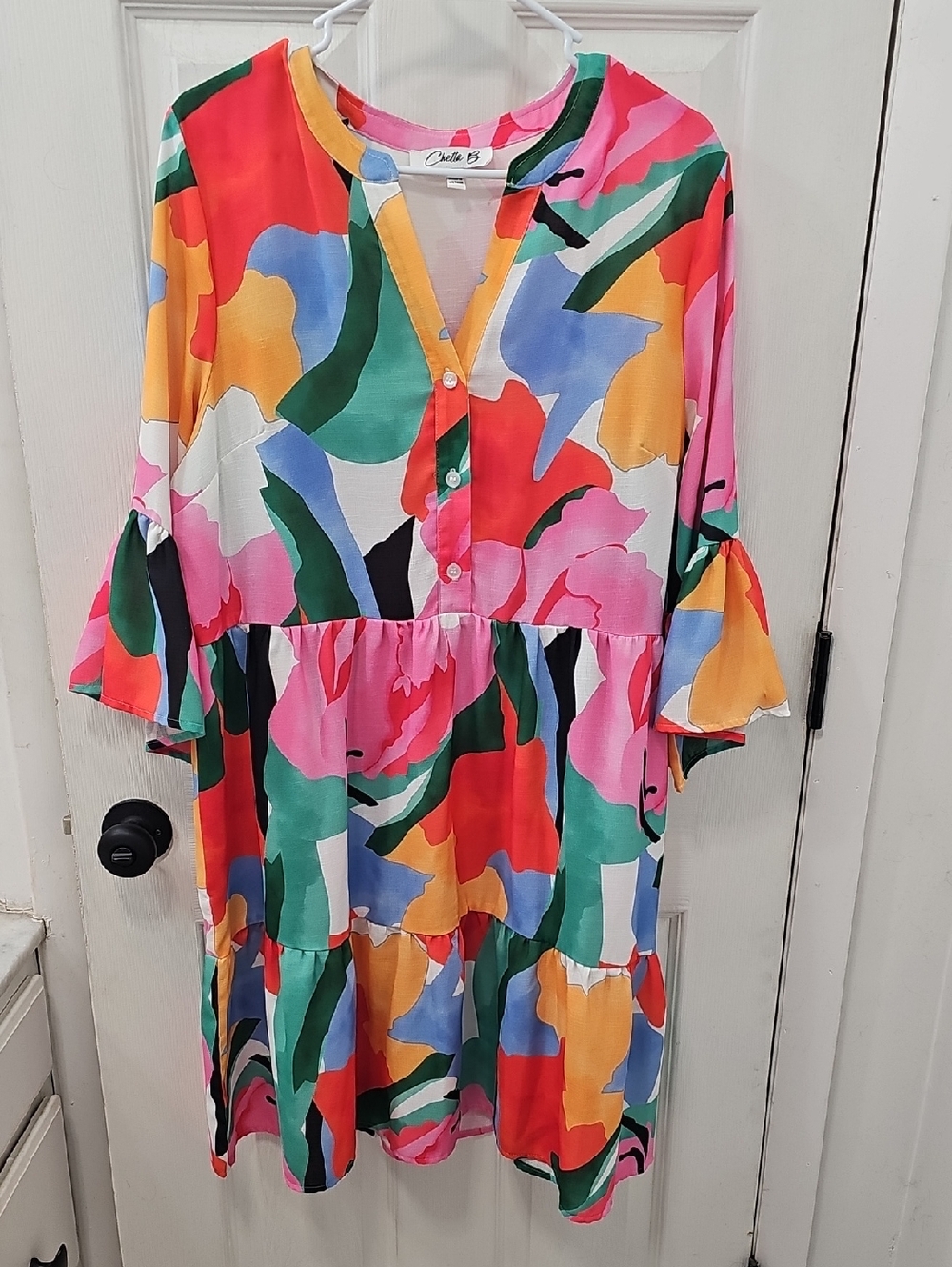 Chetta B Multicolor Abstract Floral Tiered Dress